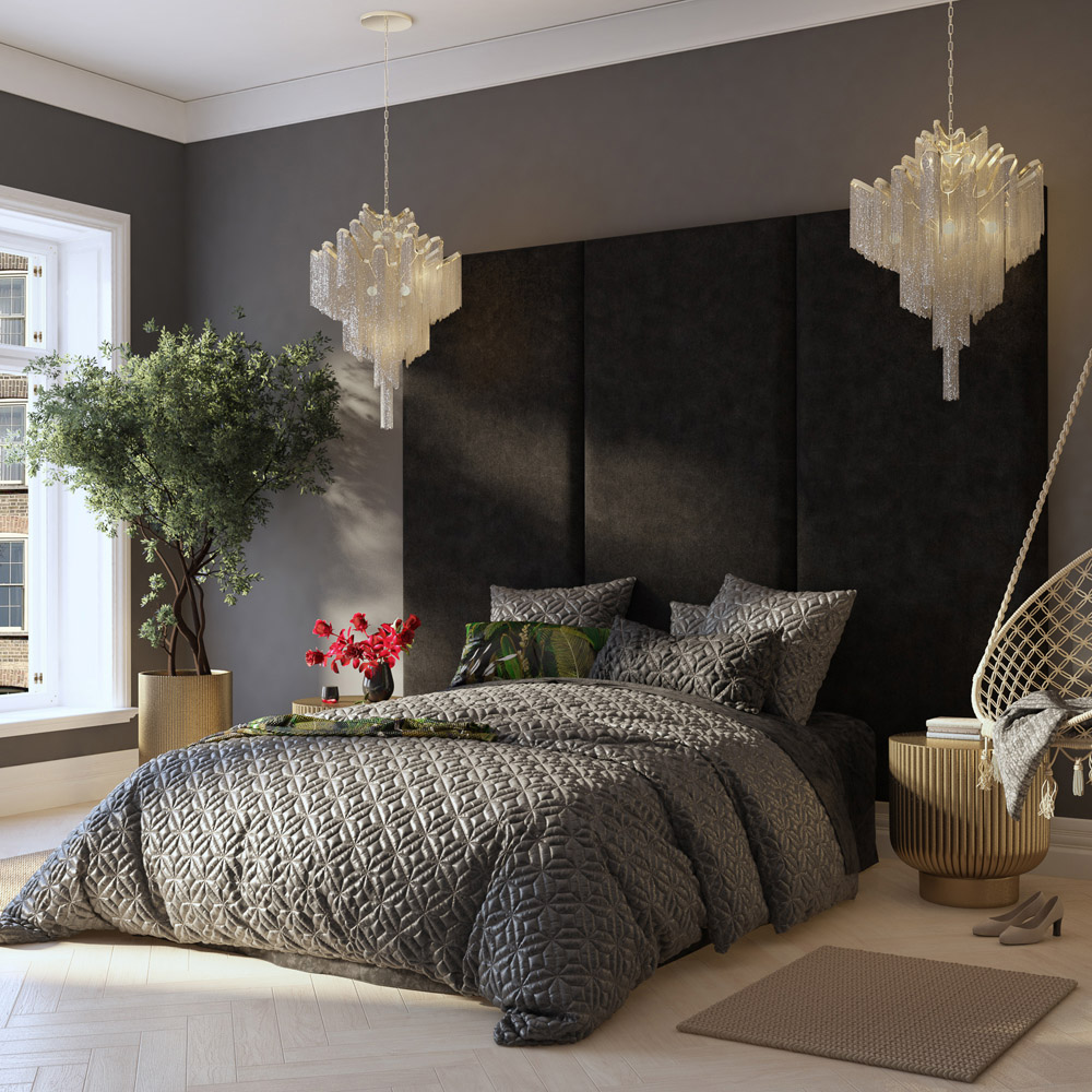 Aspire Furniture Llewelyn-Bowen Luxury Charcoal Kimiyo Linen Wall Mounted Headboard 90cm Image 8