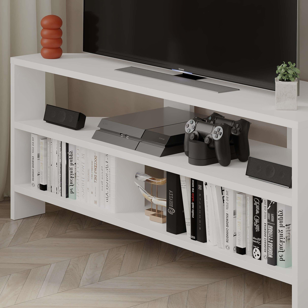 Decortie Thales 2 Shelf White Modern Corner TV Unit Image 5