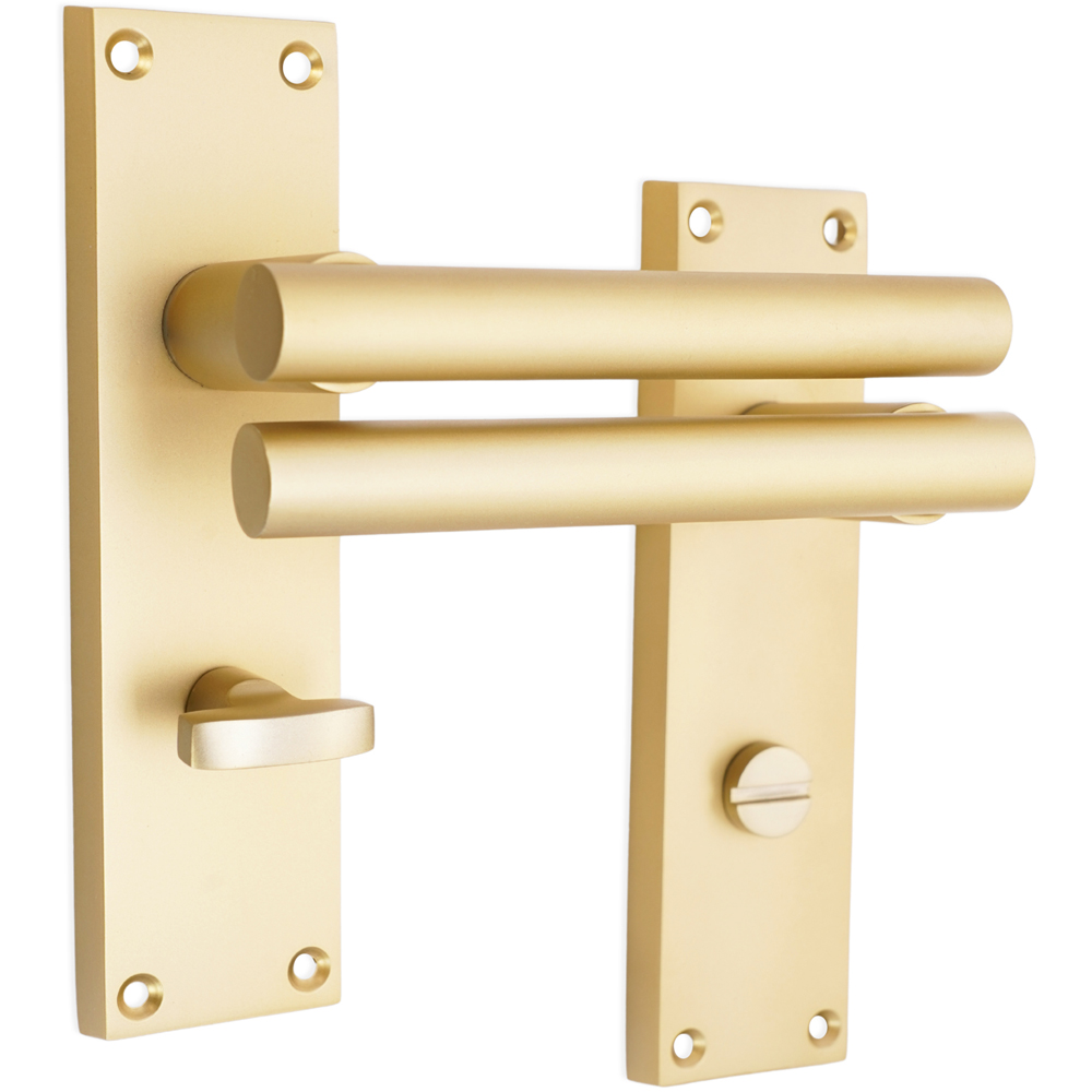 Spira Brass Jura Satin Brass Lever on Backplate Bathroom Door Handle 2 Pack Image 1