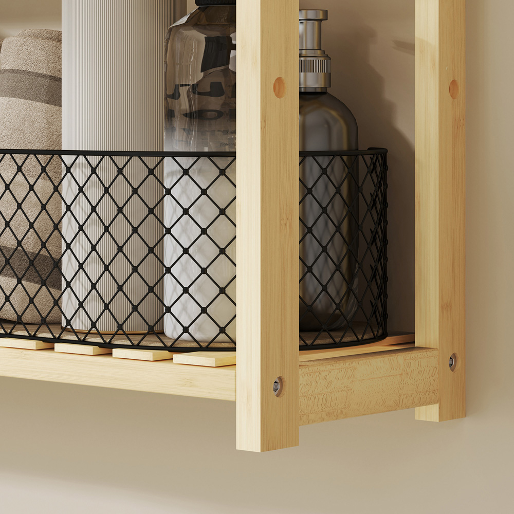 HOMCOM 3-Tier Natural Bamboo Adjustable Bathroom Storage Shelf Image 3