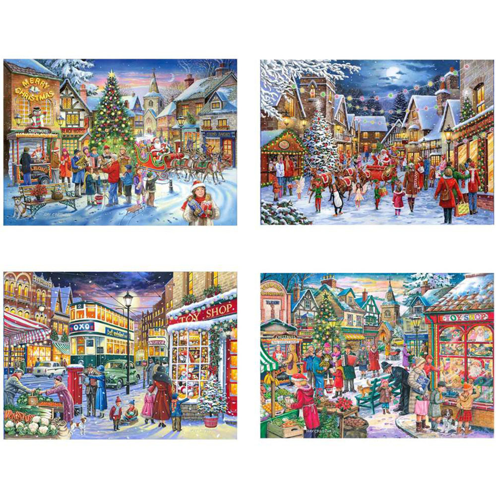 The House of Puzzles Christmas Shopping 500 Piece Jigsaw Puzzle 4 Pack Image 1