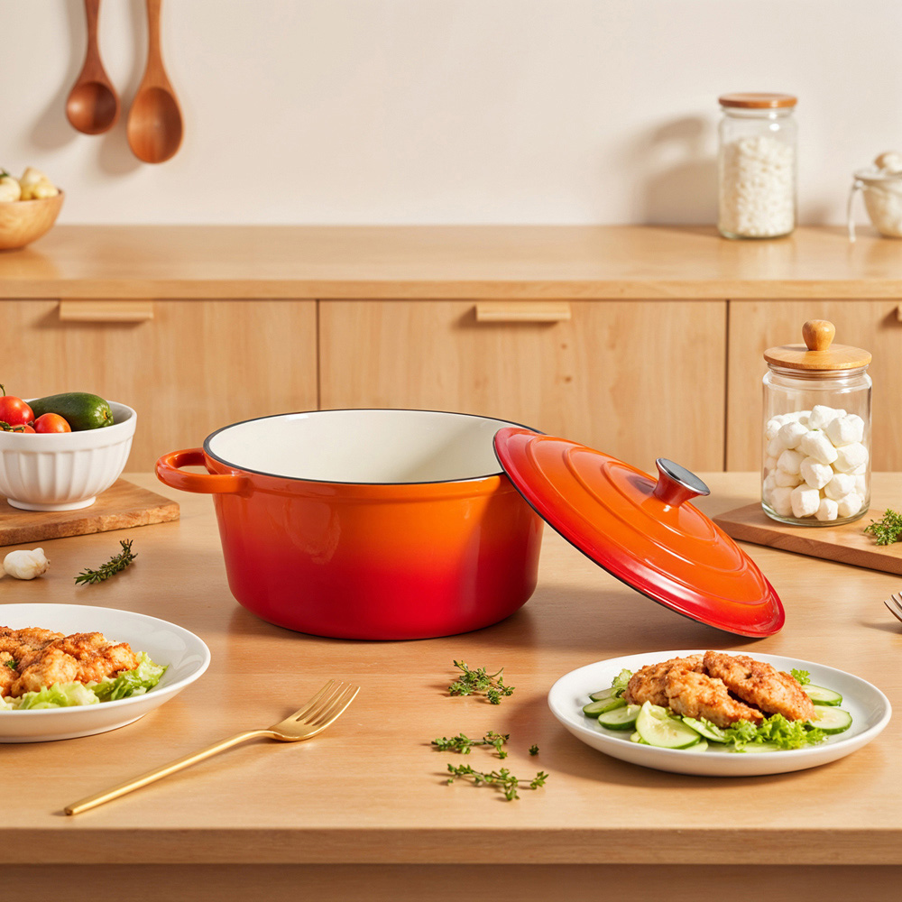 Living and Home 6L Orange Cast Iron Enamel Dutch Oven with Lid Image 7