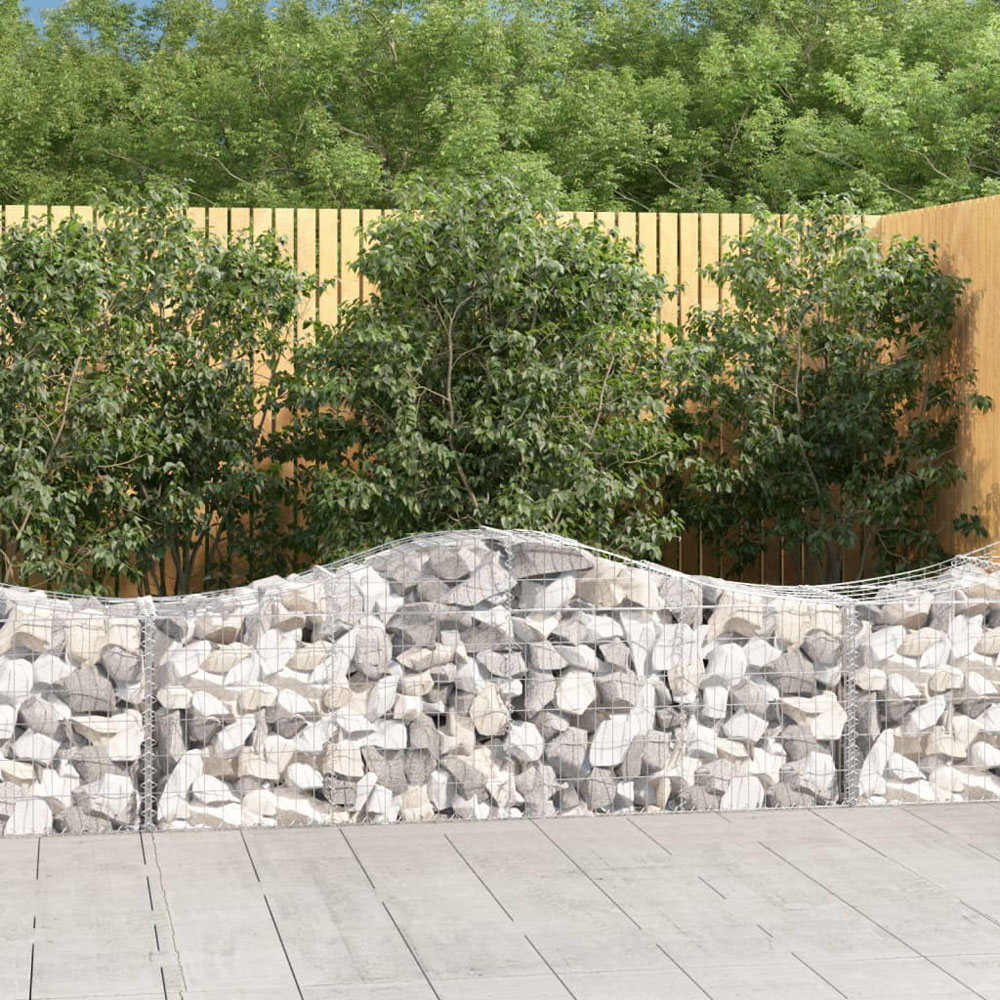 vidaXL Silver Galvanised Iron Arched Gabion Basket 60/80 x 200 x 50cm Image 2