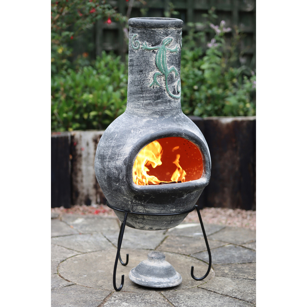 Gardeco Iguana Large Grey Mexican Chimenea with Stand and Lid Image 3