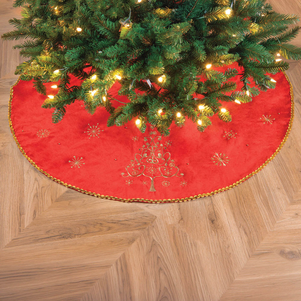 Embroidered Christmas Tree Skirt Red Image 2