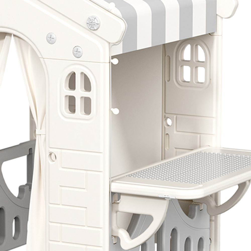 H&O Direct Kids Grey Plastic Cottage Playhouse with Curtains Image 2