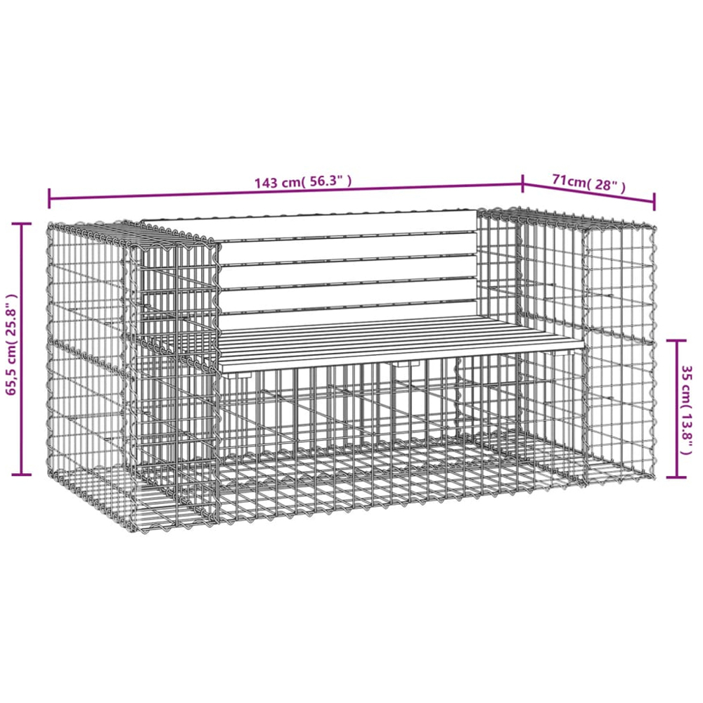vidaXL Natural Solid Douglas Wood Gabion Design Garden Bench 143 x 71 x 65.5cm Image 7