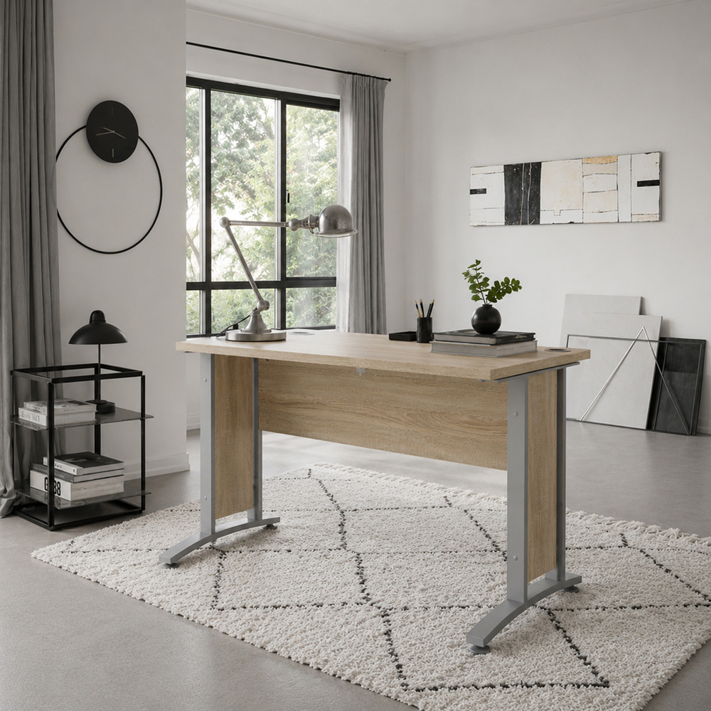 Florence Wooden and Steel 120cm Desk Oak and Silver Grey Image 6