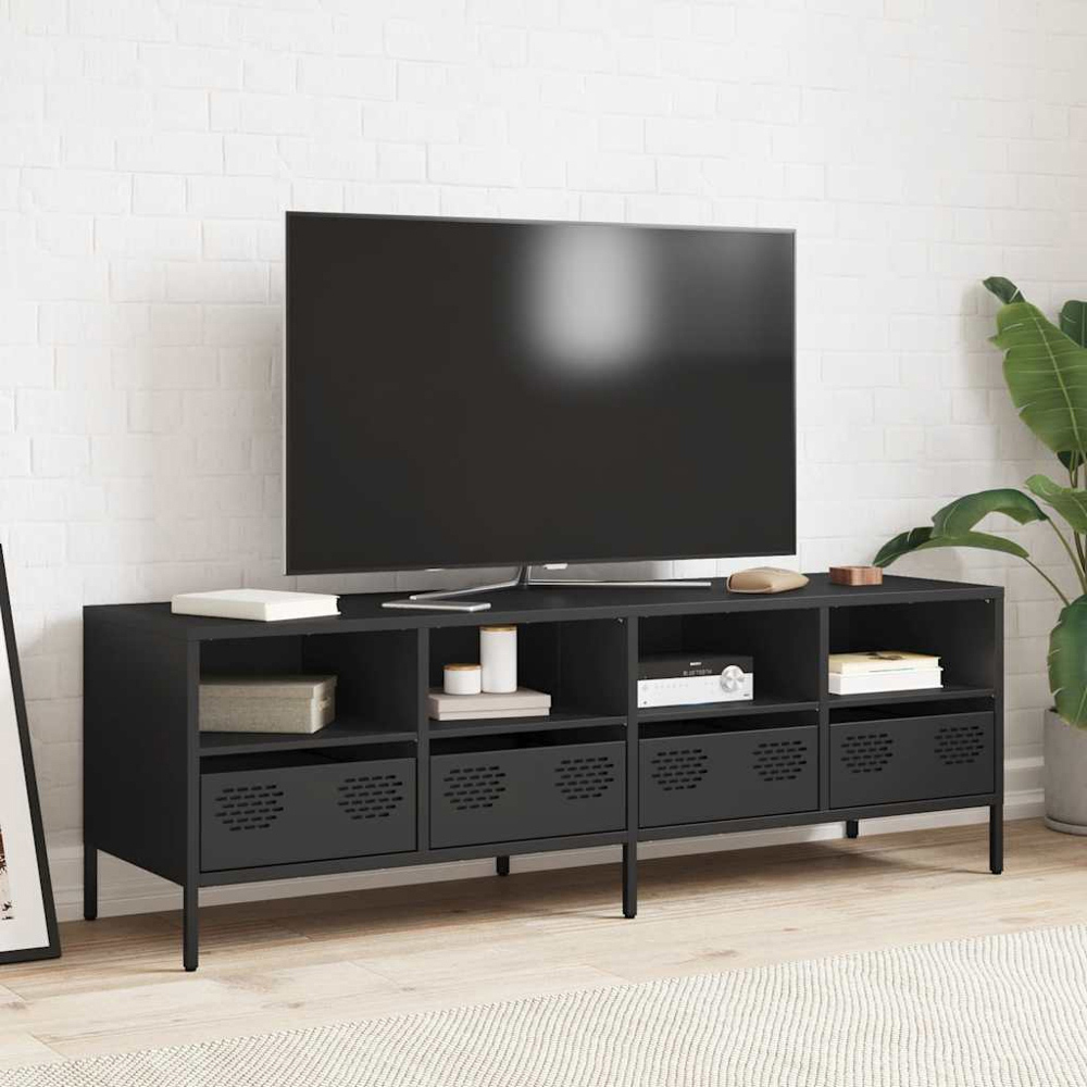 vidaXL 4 Drawer 4 Shelf Black Steel Industrial Style TV Cabinet Image 8