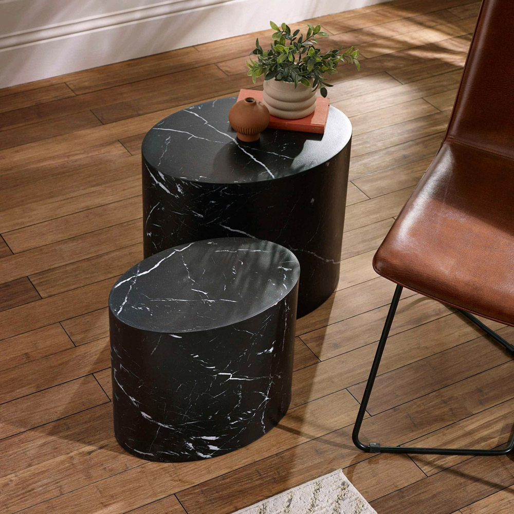 Julian Bowen Toba Black Marble Effect Nest of Tables Set of 2 Image 6