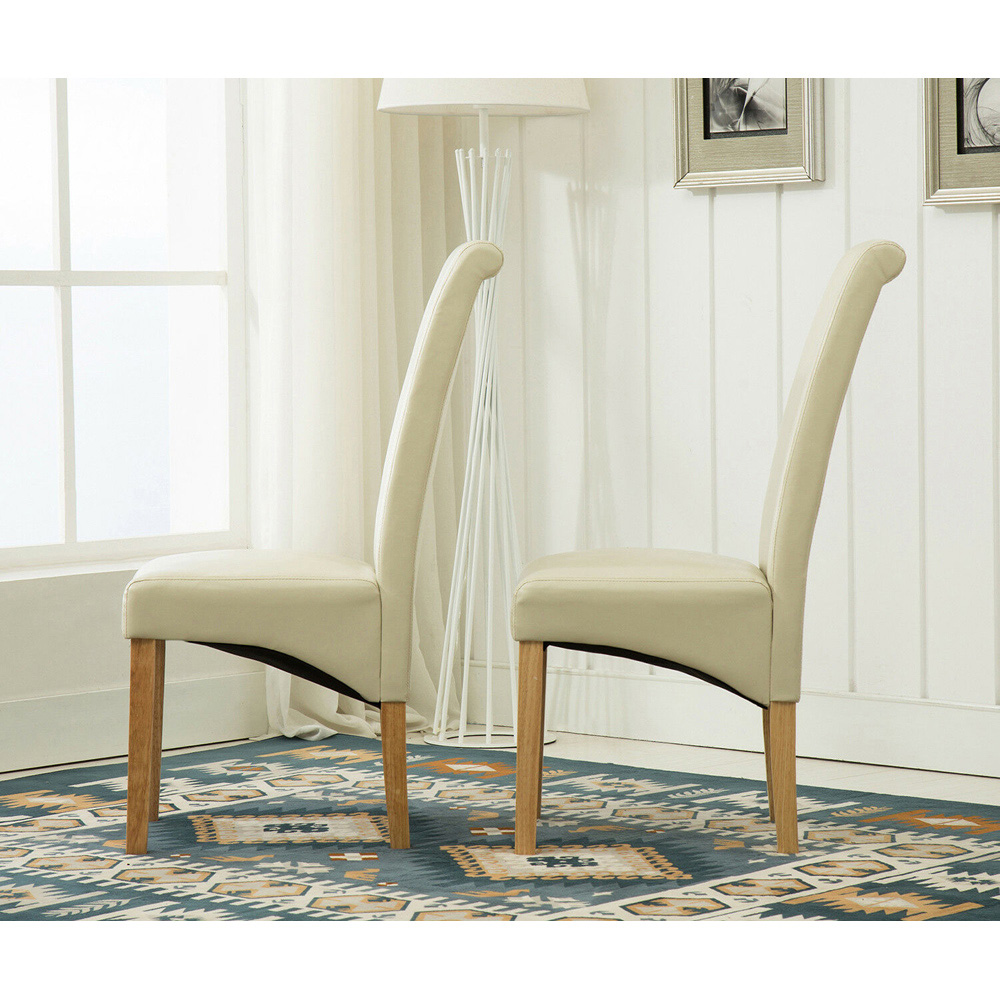 Set of 2 Cream Faux Leather High Back Dining Chair Image 3