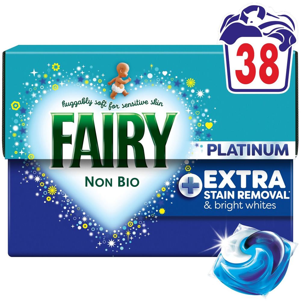 Pack of 38 Fairy Non Bio Platinum Washing Liquid Pods Image 2