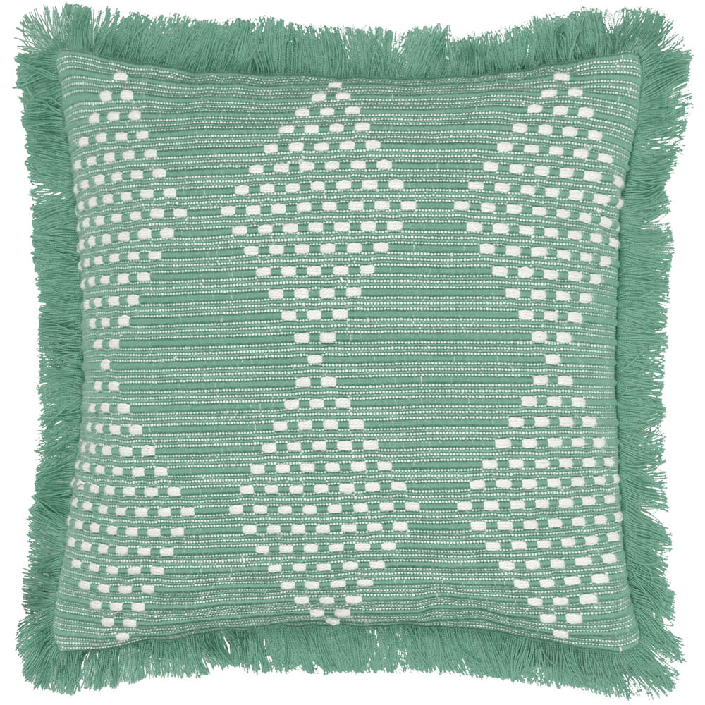 furn. Kadie Green Woven Feather Filled Cushion 45 x 45cm Image 1