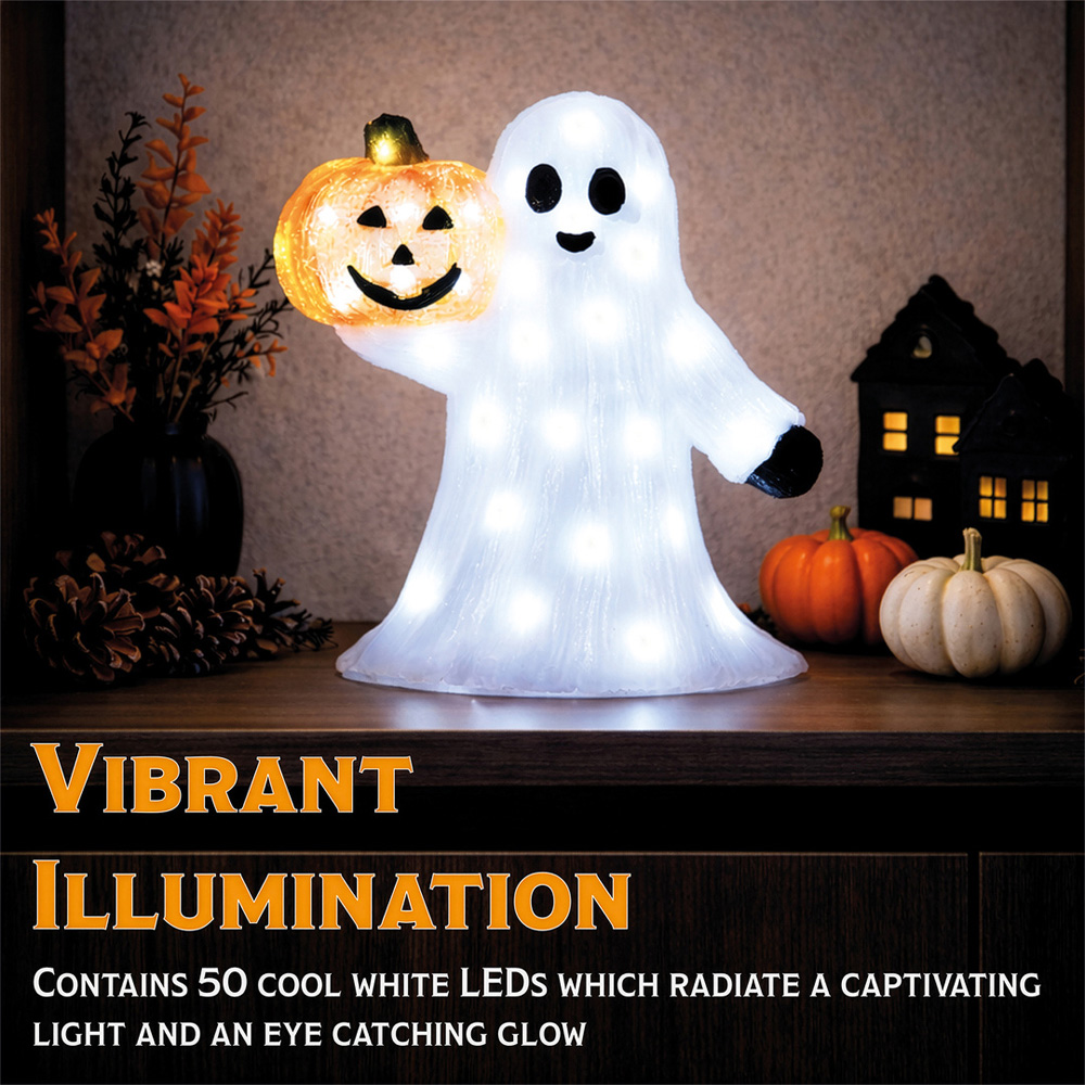 FXLab 50 White LED Pumpkin and Ghost Halloween Decoration 28 x 12.5 x 29.5cm Image 5