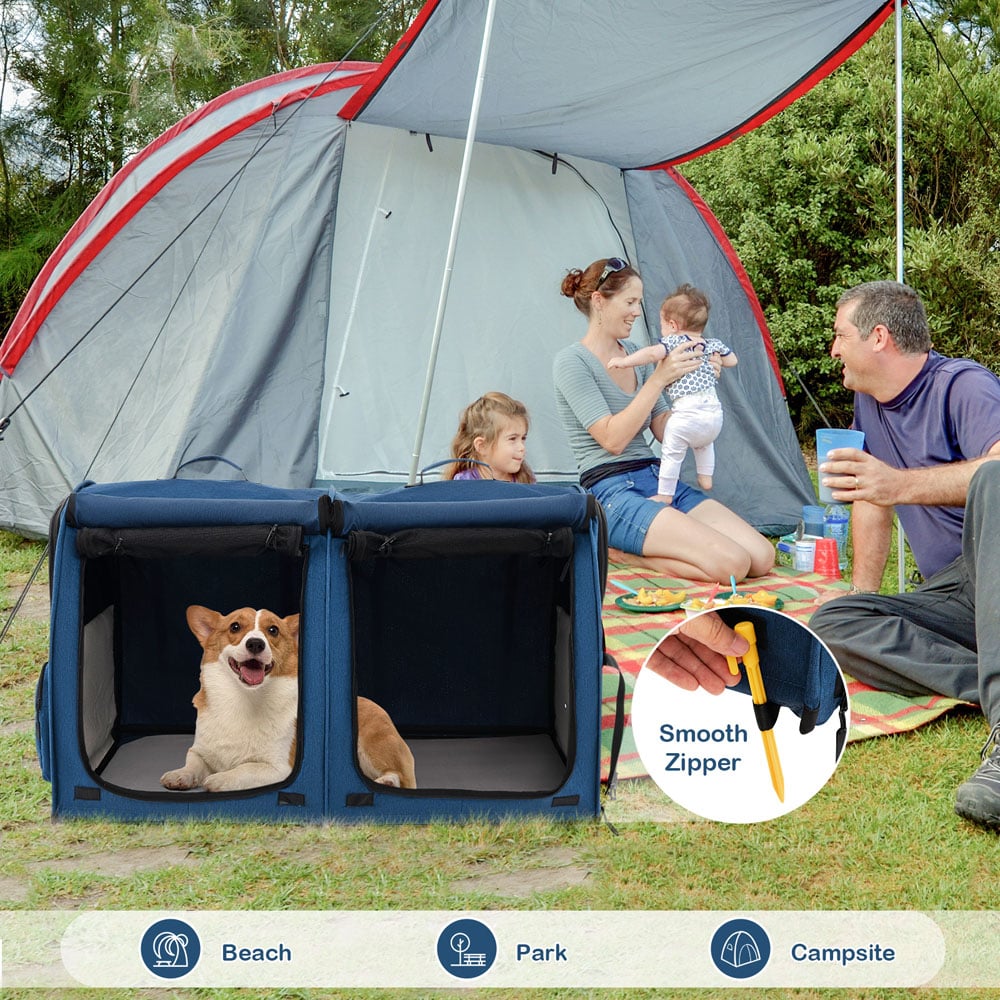 Costway Navy 2 Tier Pet Travel Carrier with Removable Hammocks Image 4