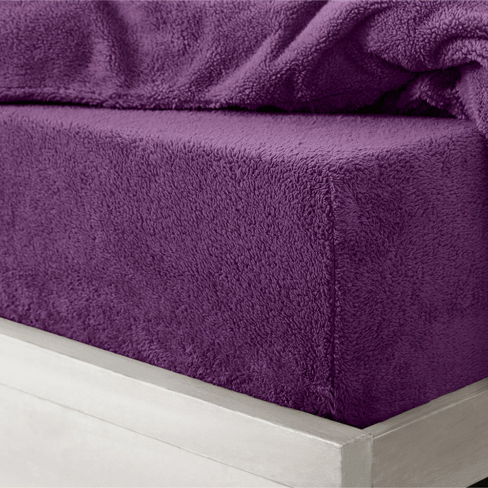 Velosso Super King Purple Teddy Fleece Fitted Sheet Image 2