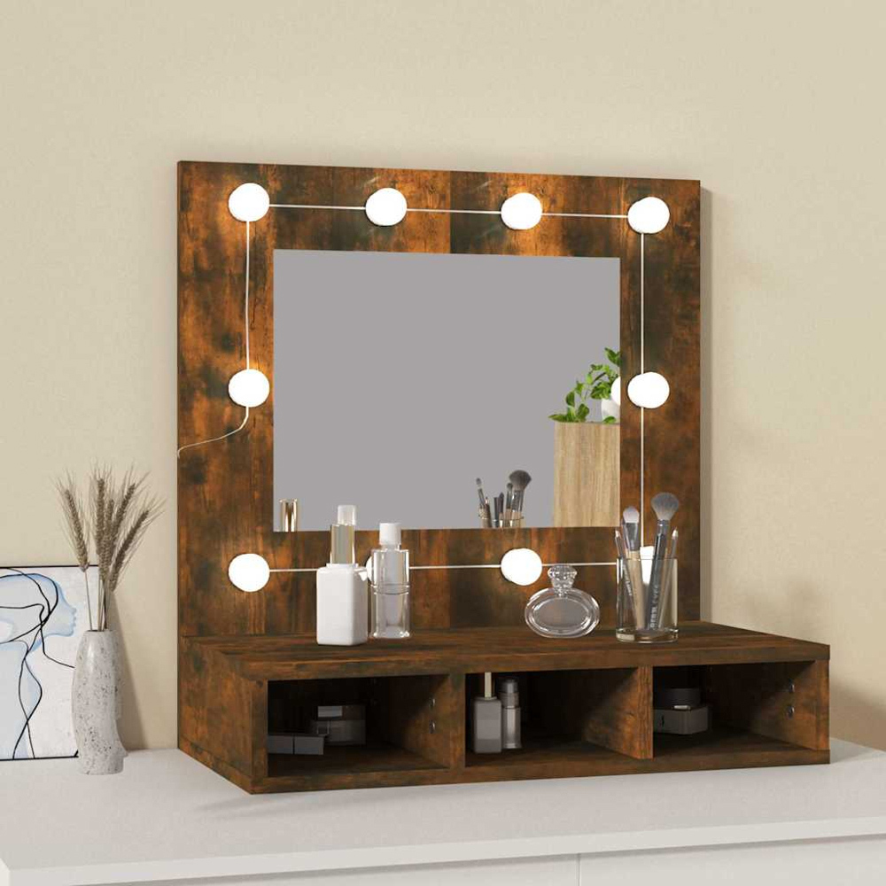 vidaXL 4 Open Shelf Smoked Oak LED Mirror Bathroom Cabinet Image 9