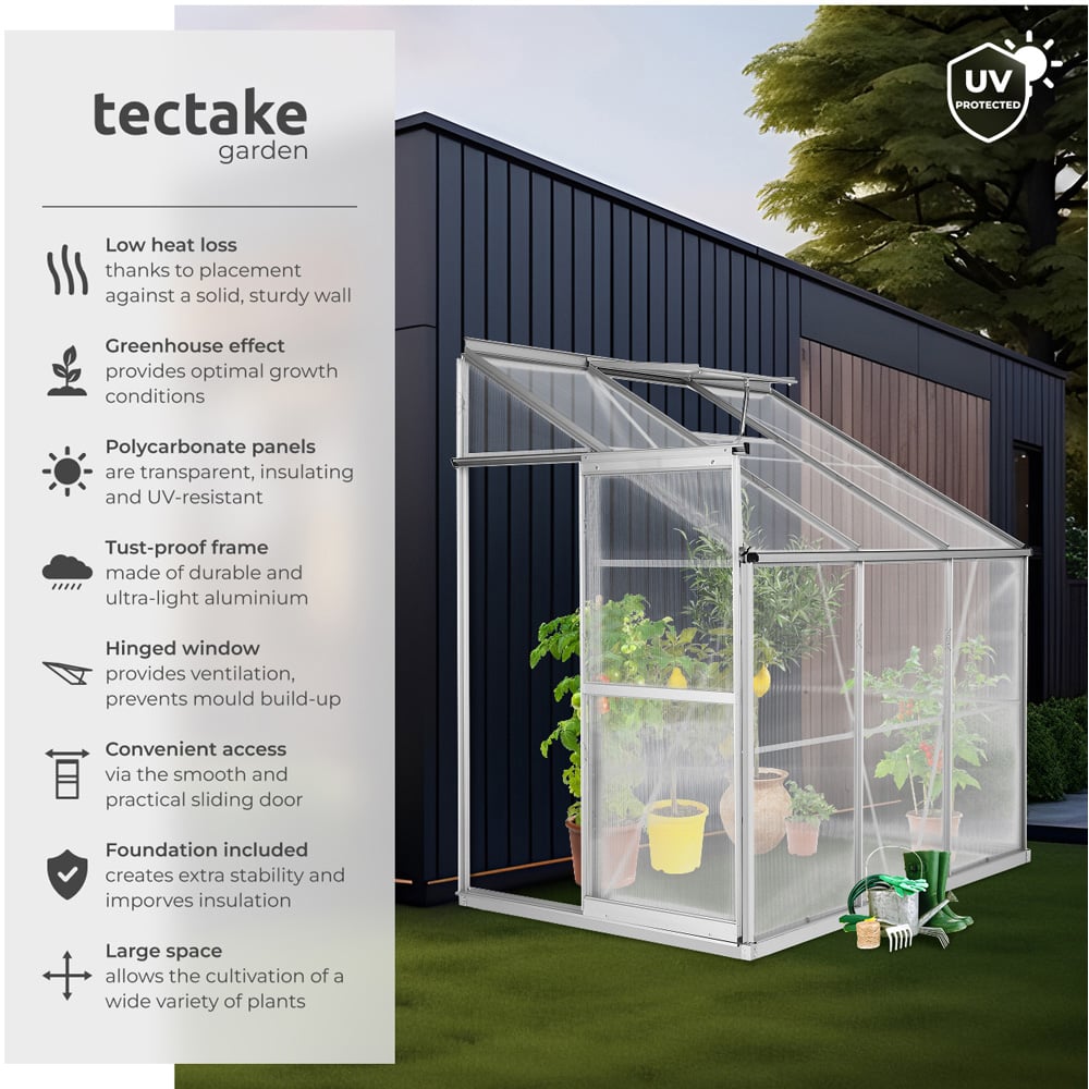 tectake Aluminium Frame 6.2 x 4ft Greenhouse with Base and Lean-To Image 6