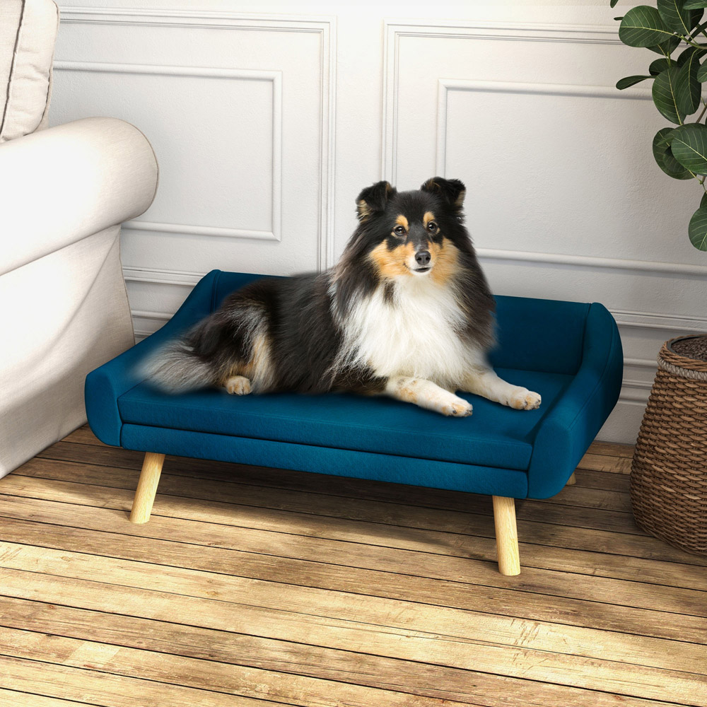PawHut Blue Dog Sofa Bed with Wooden Frame Image 2