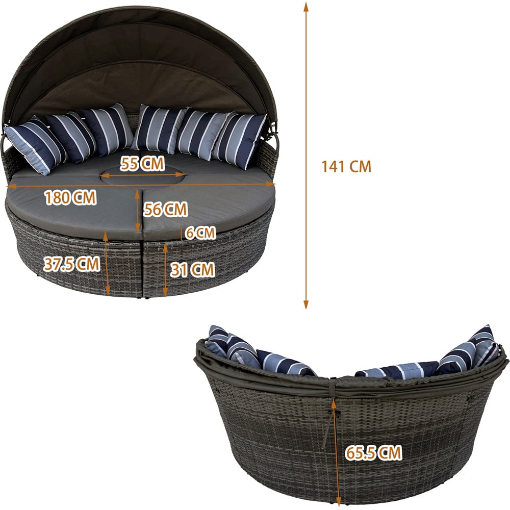 Furniture One 8 Seater Rattan Sun Lounger Sofa Set with Canopy 180cm Image 9