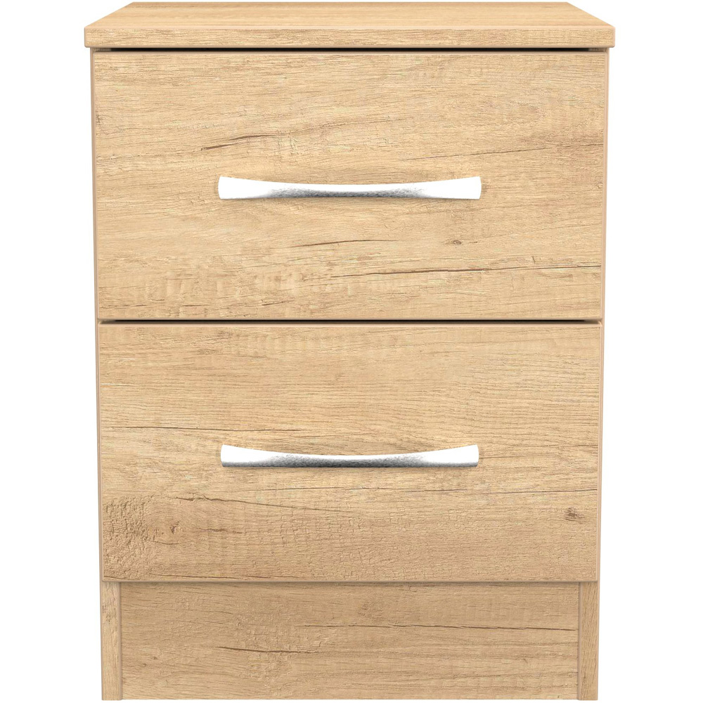 Crowndale Avon 2 Drawer Nebraska Oak Compact Bedside Cabinet Ready Assembled Image 2