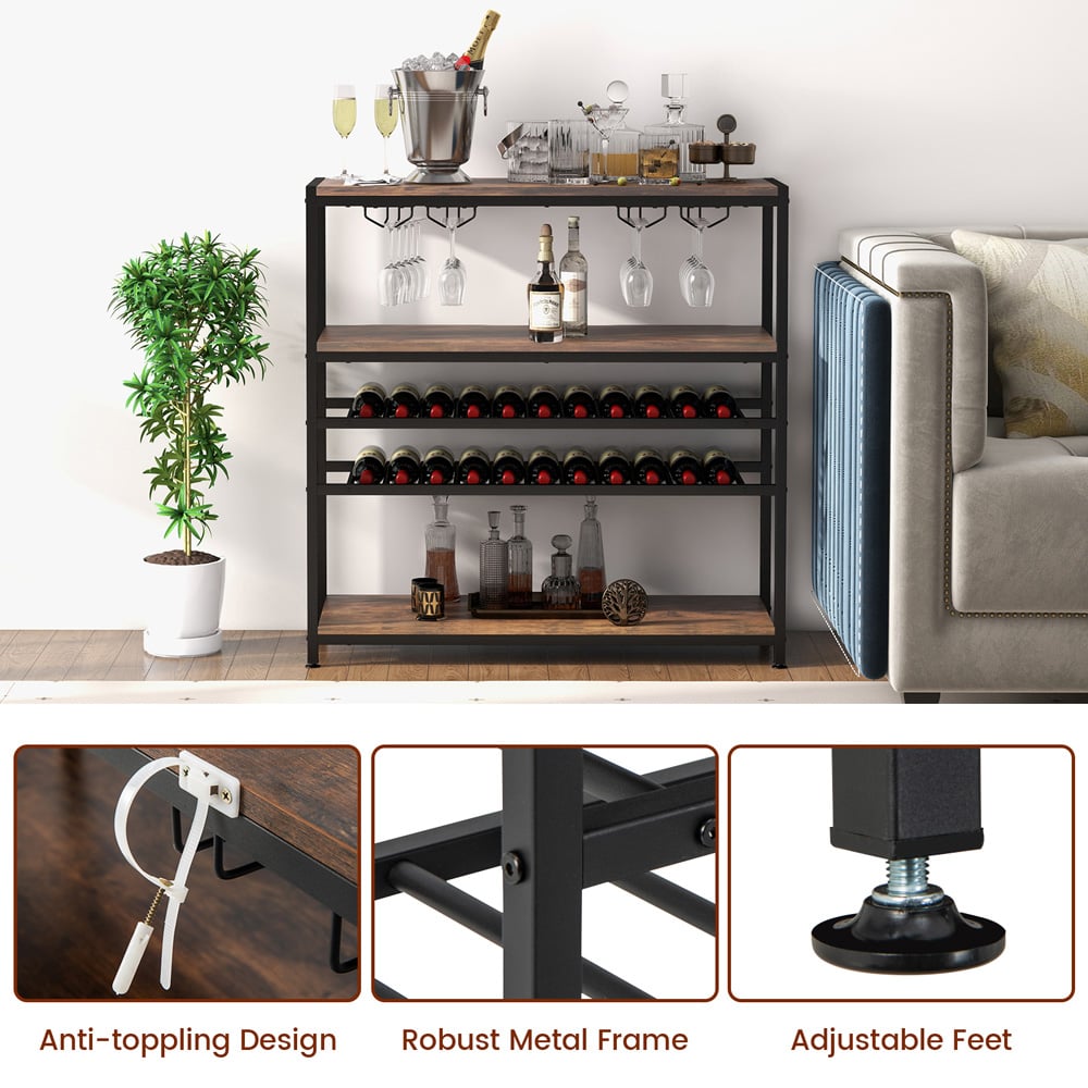 Costway 3 Shelf 22 Bottle Wine Rack with Glass Holders Image 8