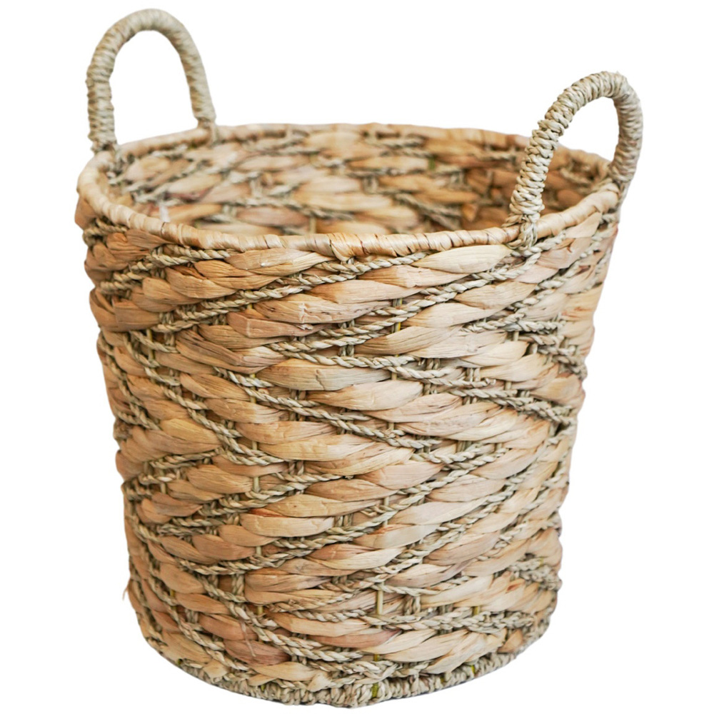 Ivyline Natural Woven Water Hyacinth Log Basket with Handles 36cm Image 1
