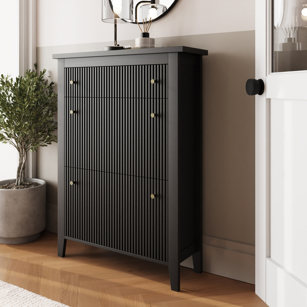 GFW Garrucha 2 Door Single Drawer Black Deluxe Shoe Cabinet Image 8