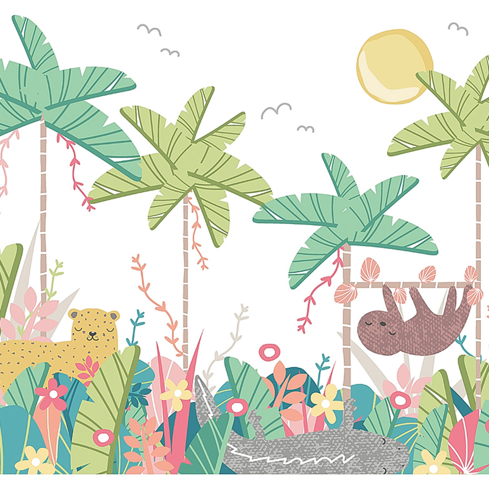 Origin Murals Jungle Animals Light Green Wall Mural Image 2