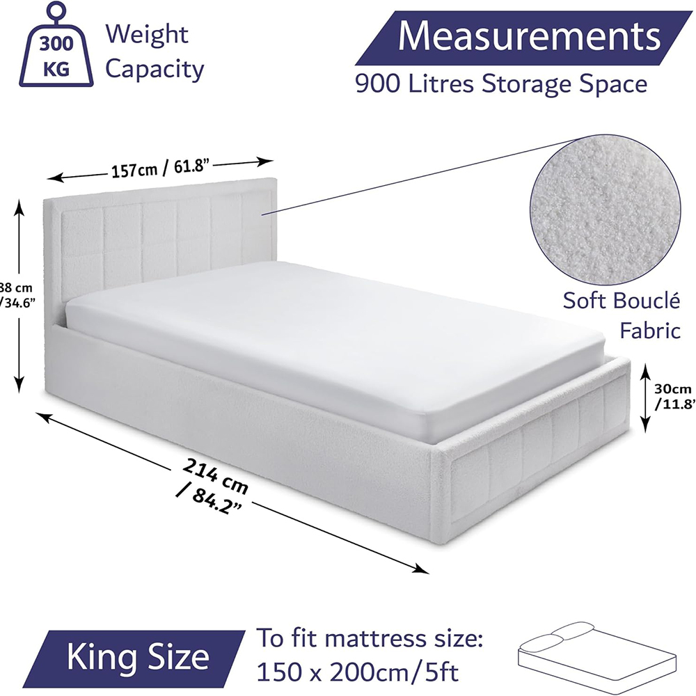 Home Treats King Size Boucle Plush Ottoman Storage Bed with Mattress Image 9