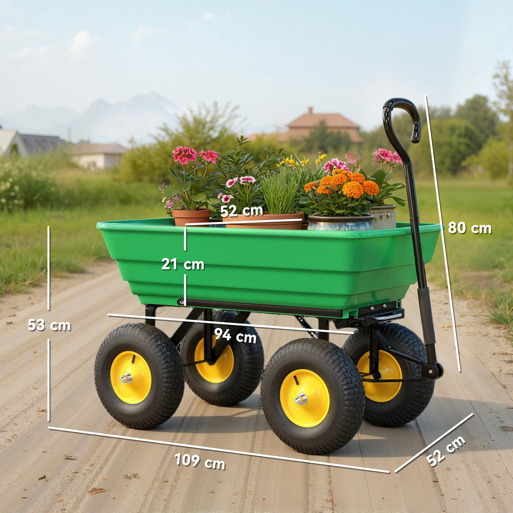 Outsunny 75L Green Heavy Duty Trolley Garden Cart Image 9