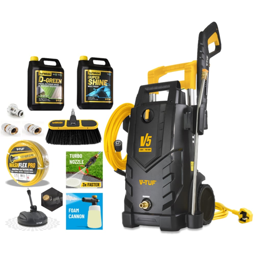 V-TUF V5 240 X2 Tough DIY Electric Pressure Jet Washer 165Bar with Cleaner Starter Kit and Hose Image
