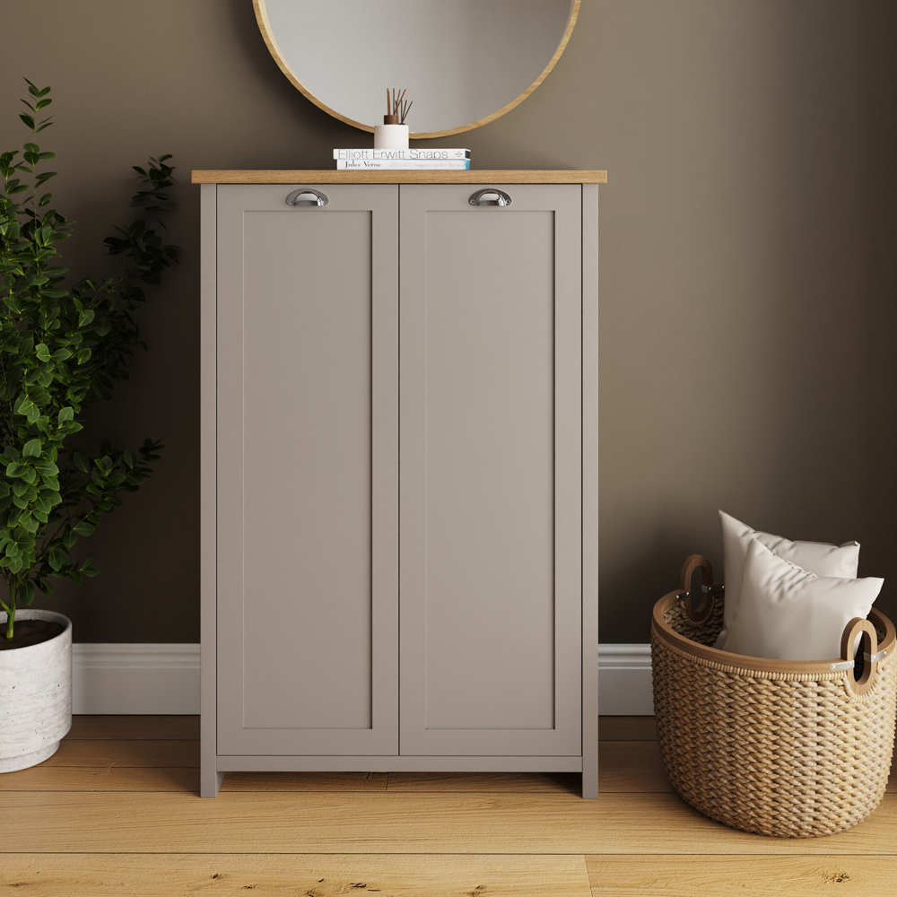 GFW Lancaster 2 Door Grey and Oak Tall Shoe Cabinet Image 7