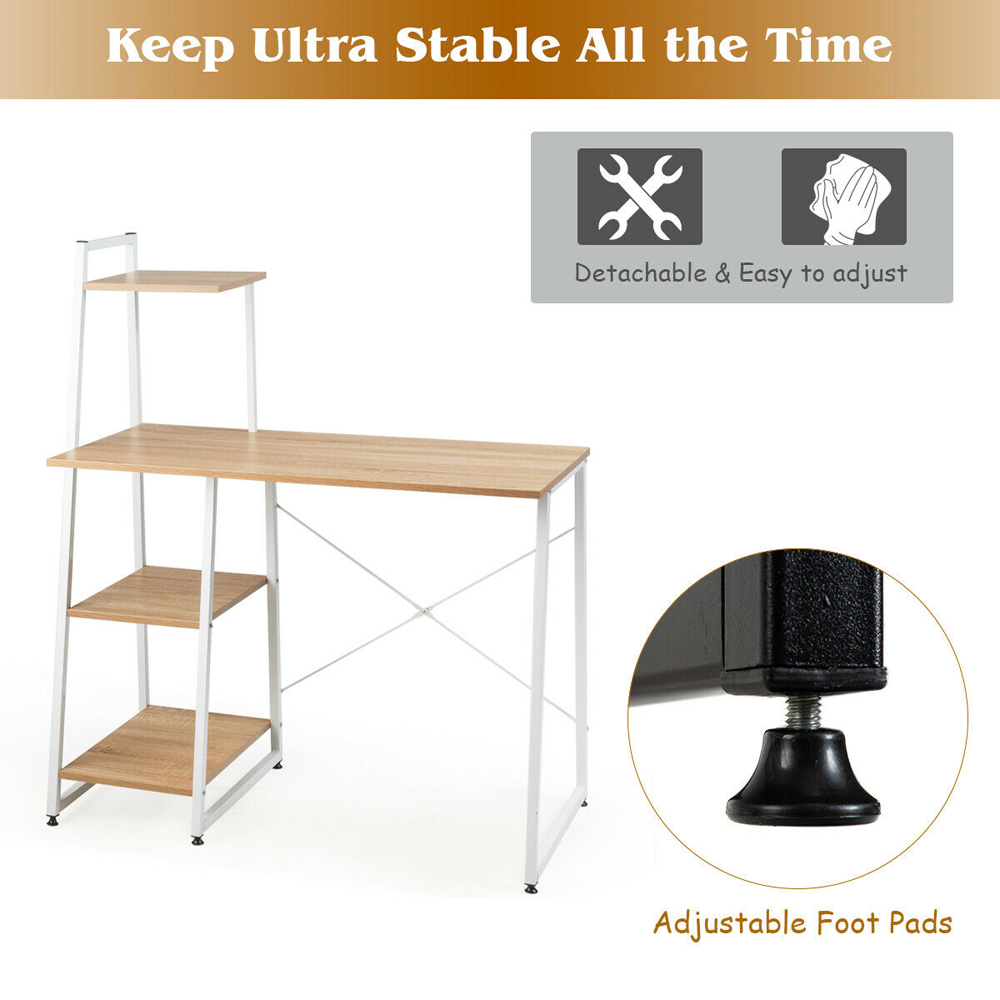 Costway 3 Shelf Adjustable Computer Desk Natural Image 8
