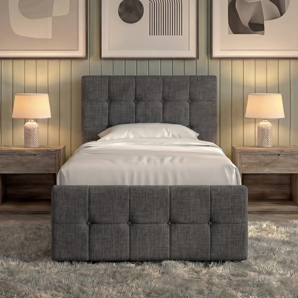 VIDA DESIGNS Valentina Single Dark Grey Linen Ottoman Bed with Padded Headboard Image 3