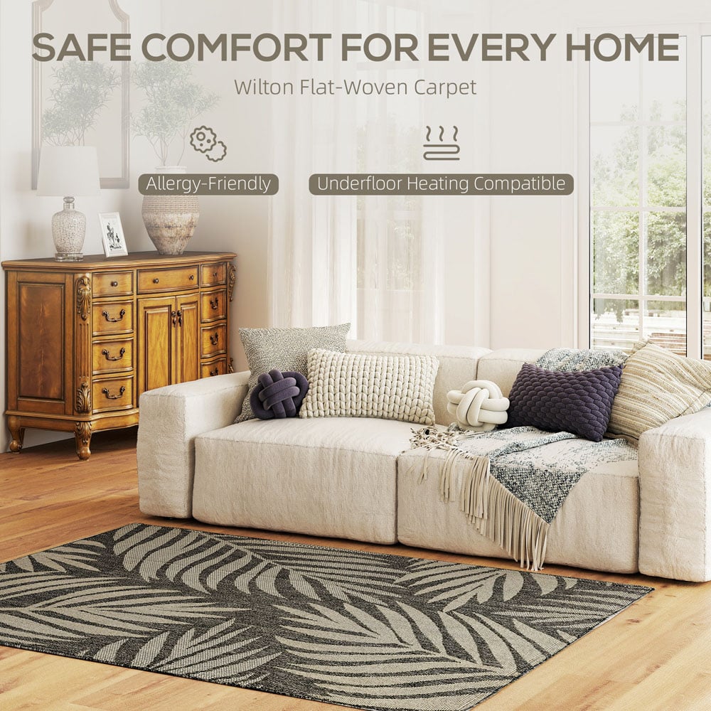 HOMCOM Grey Leaf Pattern Allergy Friendly Rug 170 x 120cm Image 8