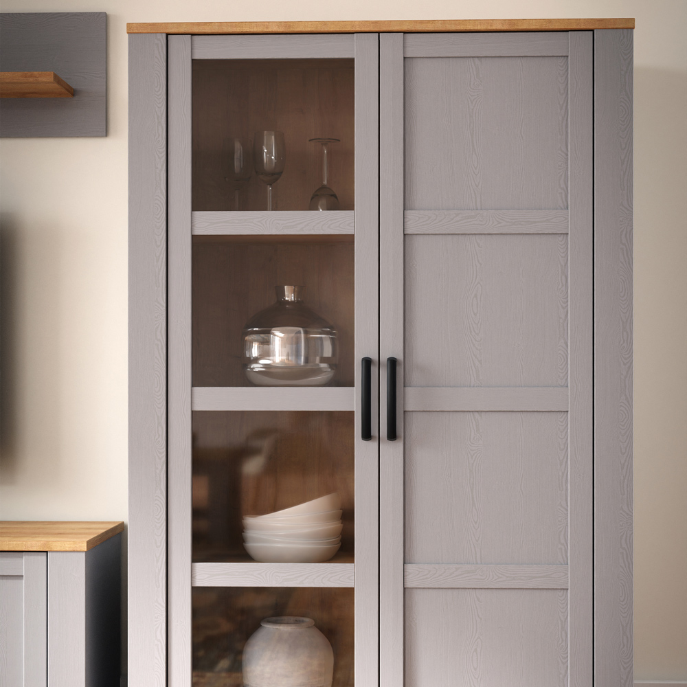 Florence Bohol 2 Door Grey Riviera Oak Display Cabinet Image 6