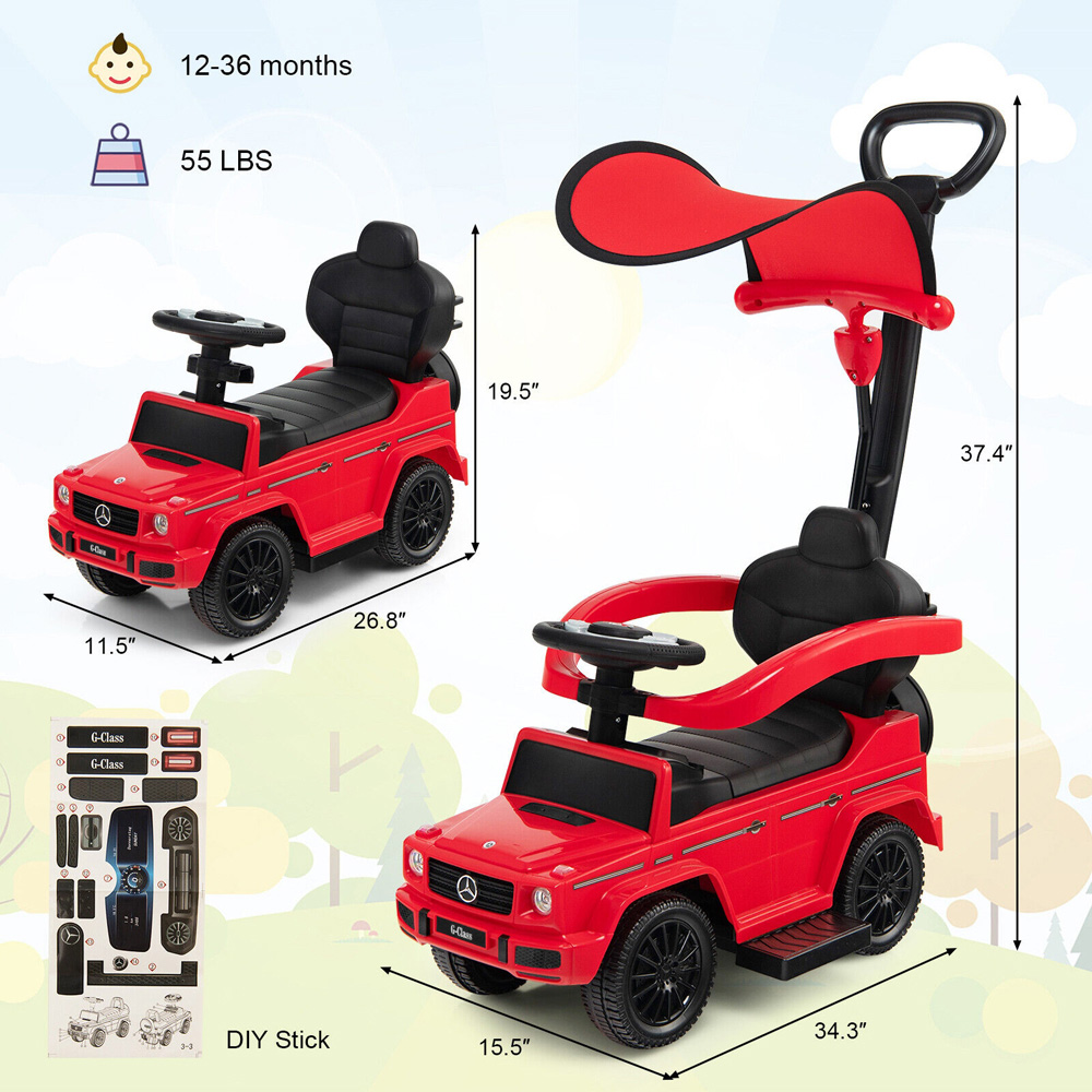 Costway 3 in 1 Red Kids Ride On Push Car Image 9