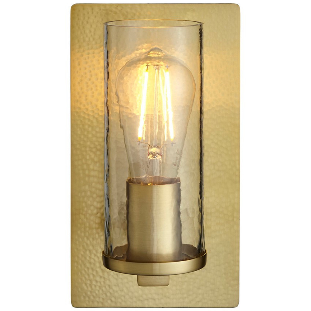 Merano Palermo Hammered Brass Plate with Textured Clear Glass Wall Lamp Image 3