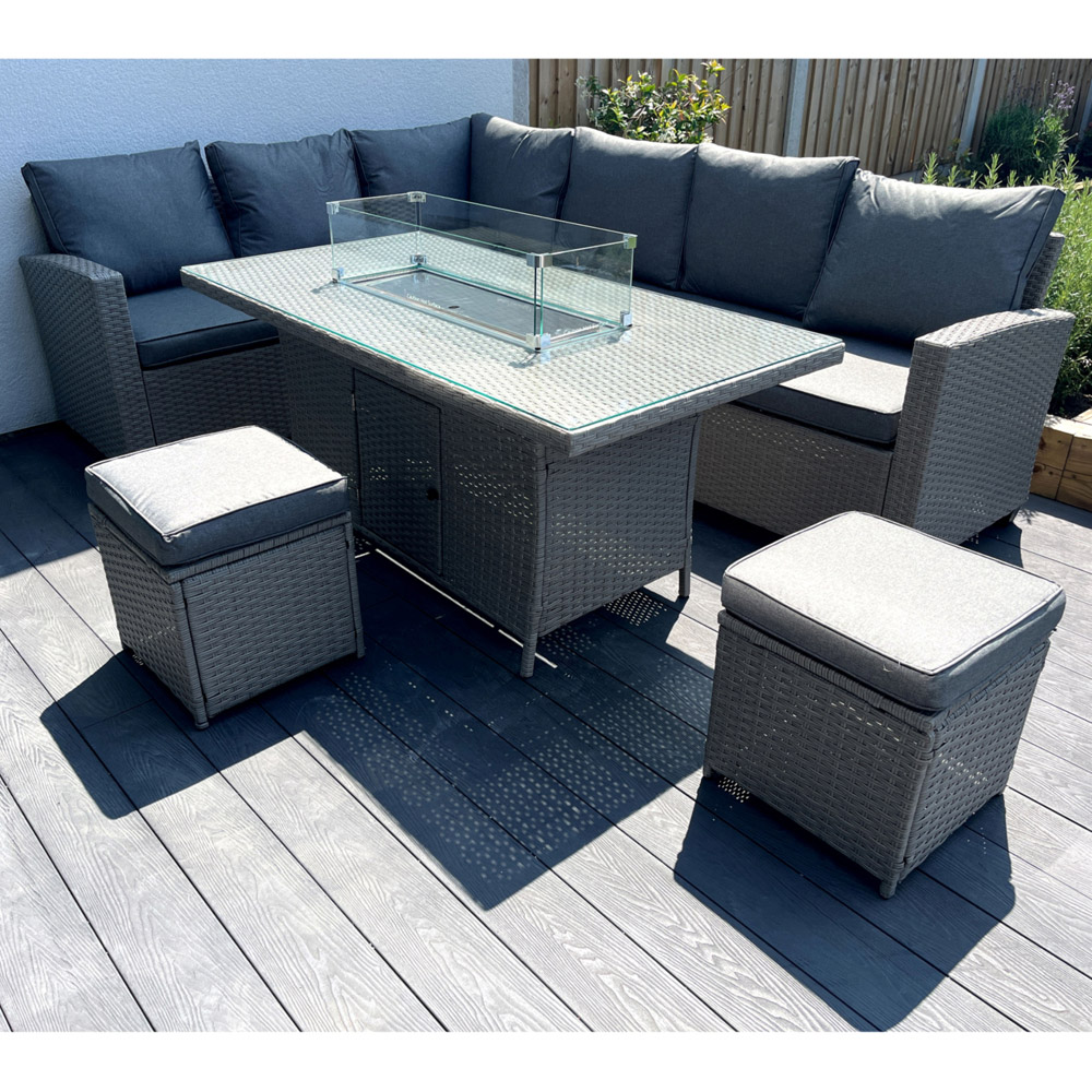 Outdoor Living The Croft 8 Seater Grey Corner Gas Firepit Dining Set Image 3