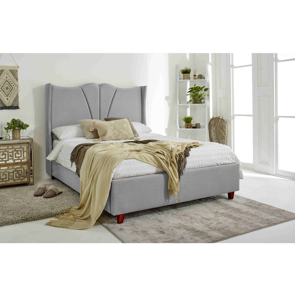 Eleganza Florentine Small Double Silver Arlington Fabric Bed Frame with Winged Headboard Image 6