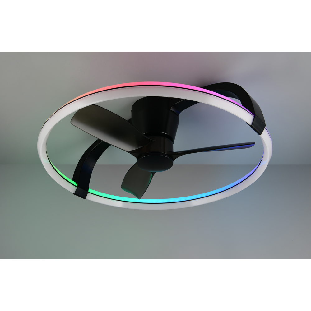 TRIO Stockholm Matt Black Round RGB LED Ceiling Light with Fan Image 2
