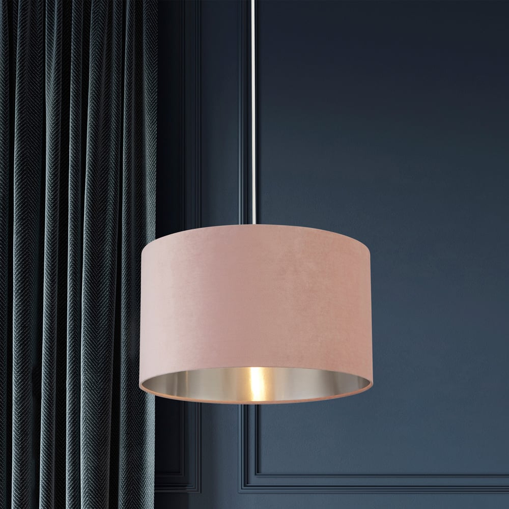 Lighting Collection Pink Silver Inner Velvet Drum Shade 45cm Image 2