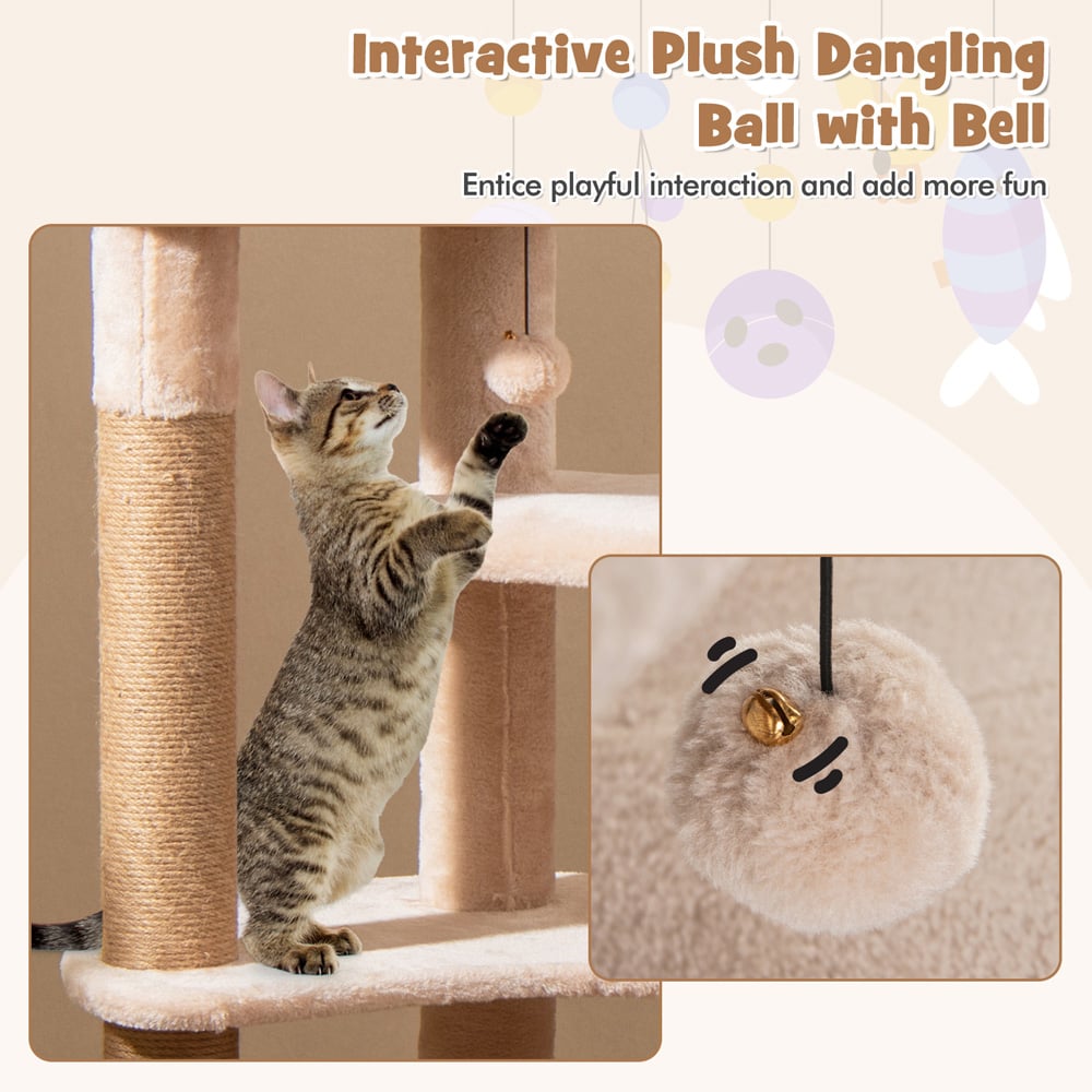 Costway Beige Cat Tree with Jute Scratching Posts 164cm Image 8