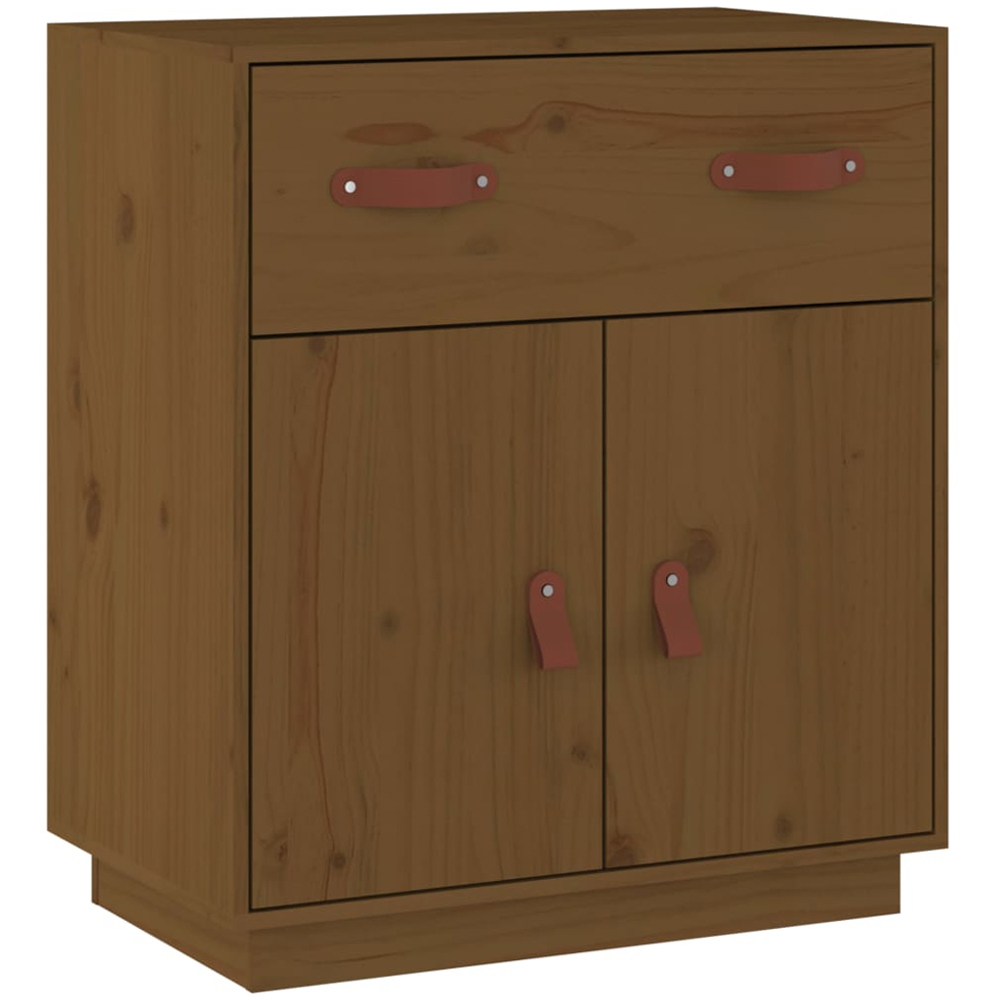 vidaXL 2 Door Single Drawer Honey Brown Pine Wood Sideboard Image 2