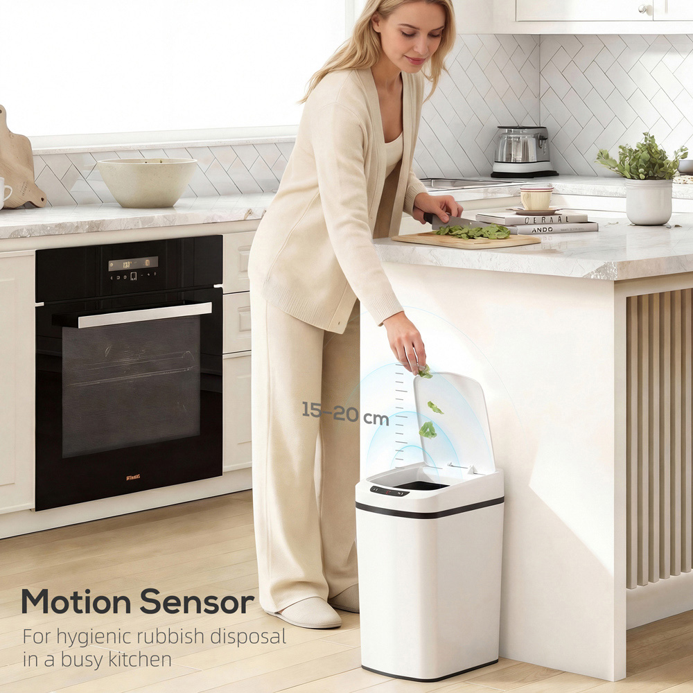 HOMCOM White Automatic Kitchen Sensor Bin with Removable Inner Bucket 12L Image 4