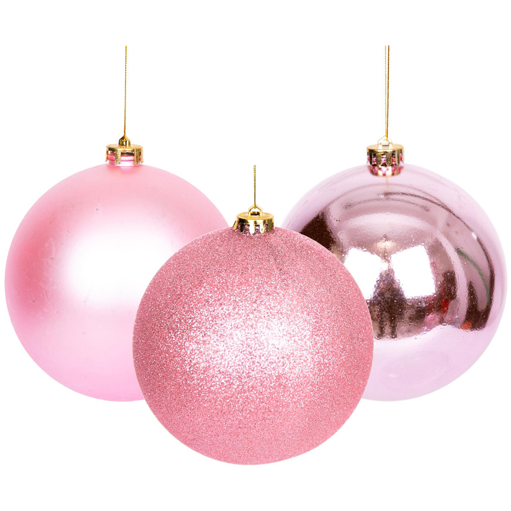 Shatchi Pale 15cm Pink Luxury Bauble 3 Pack Image 1