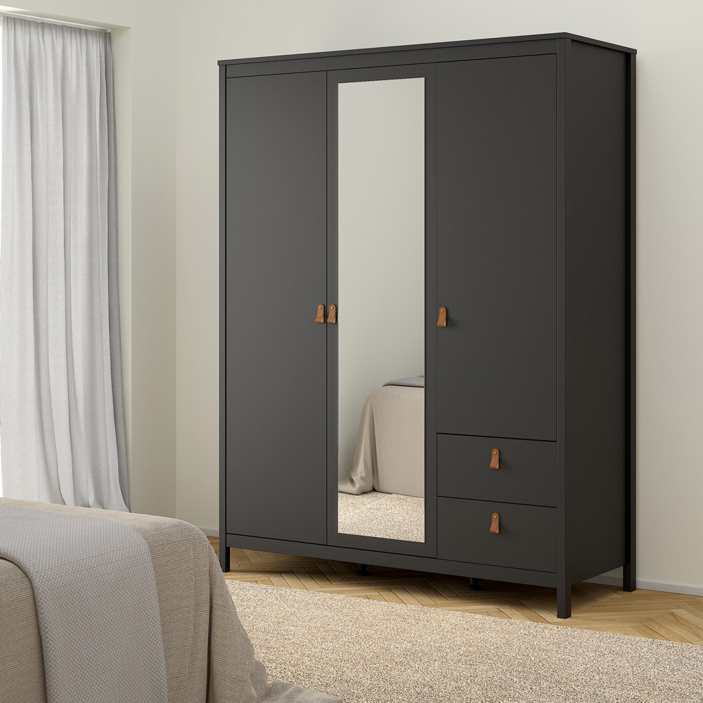 Florence Barcelona 3 Door 2 Drawer Matt Black Mirrored Wardrobe Image 5