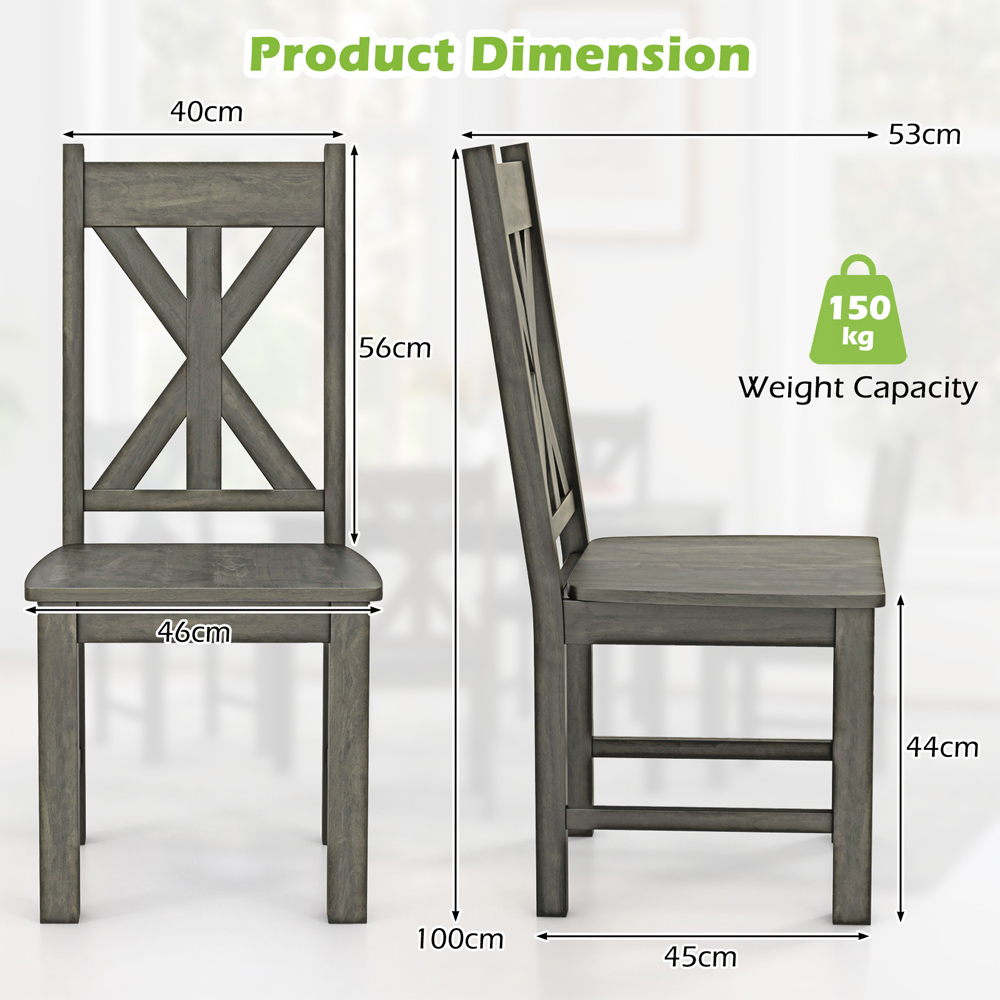 Costway Set of 2 Grey Rubberwood Frame Dining Chairs with Hollowed Backrest Image 8
