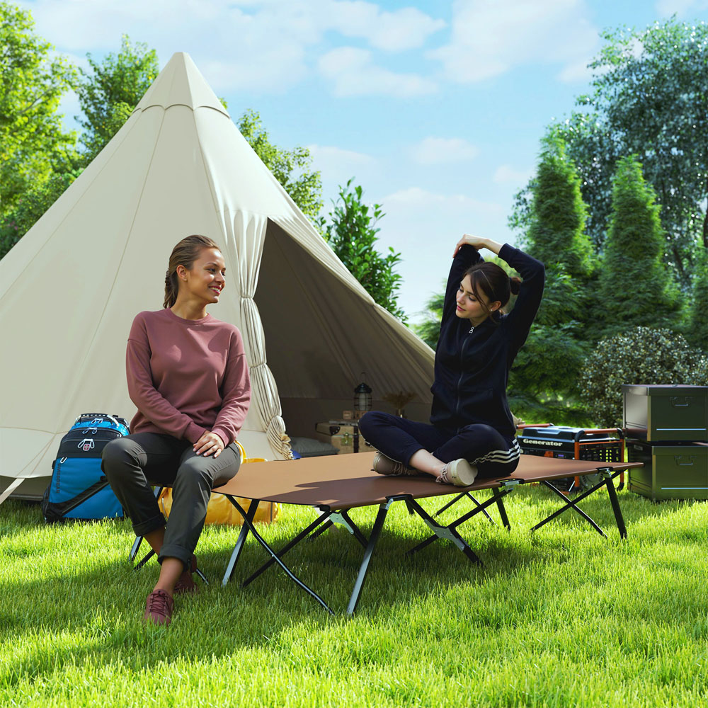 Outsunny Charcoal Khaki Double Folding Portable Camping Bed Image 4